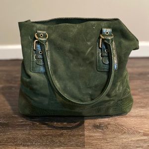 green suede and faux croc bag